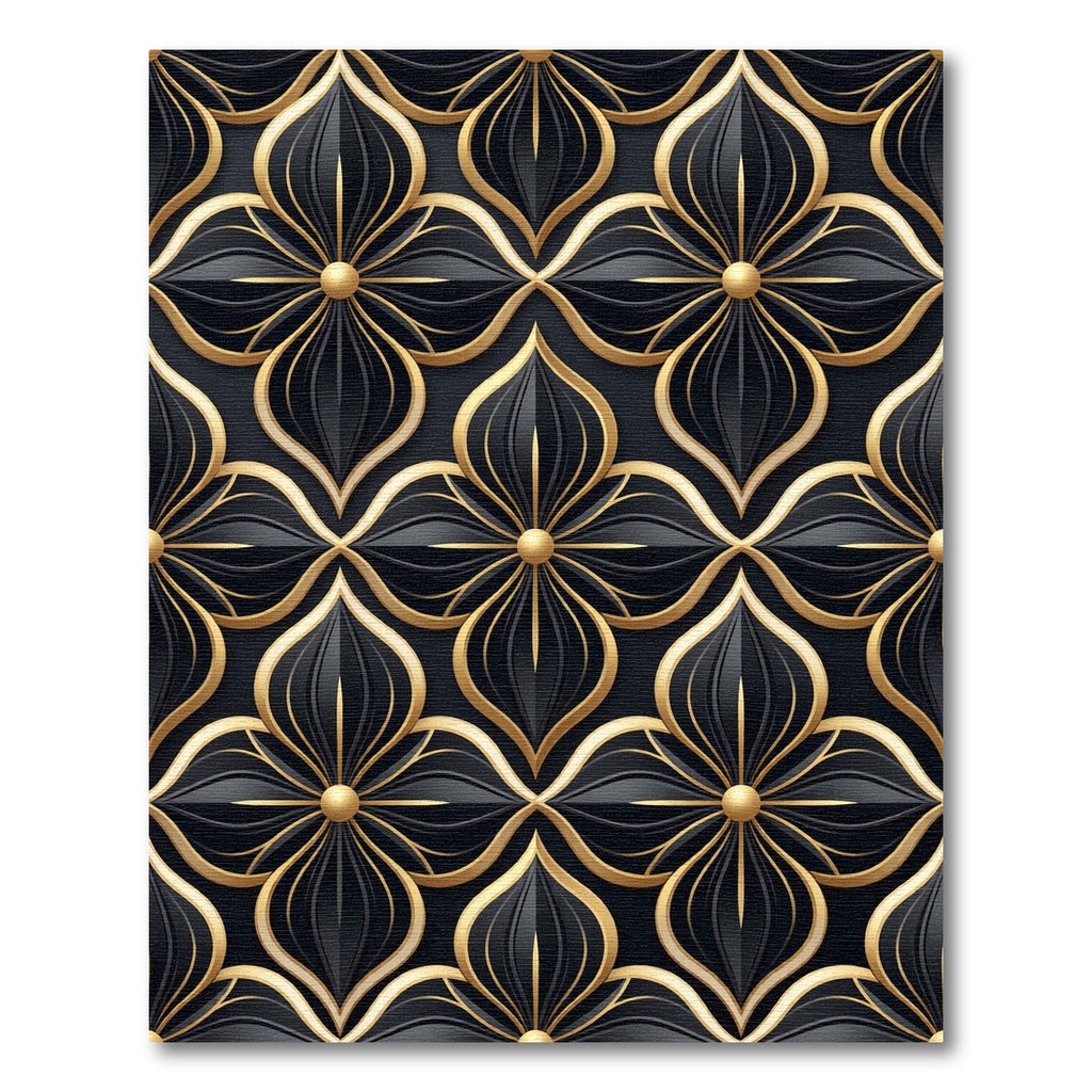 Elegant Black Gold Floral Lattice Rug