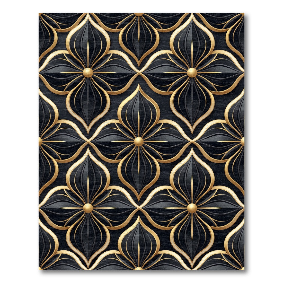 Elegant Black Gold Floral Lattice Rug