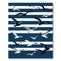 Navy Coastal Seagull Stripe Illustration Rug