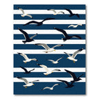 Navy Coastal Seagull Stripe Illustration Rug