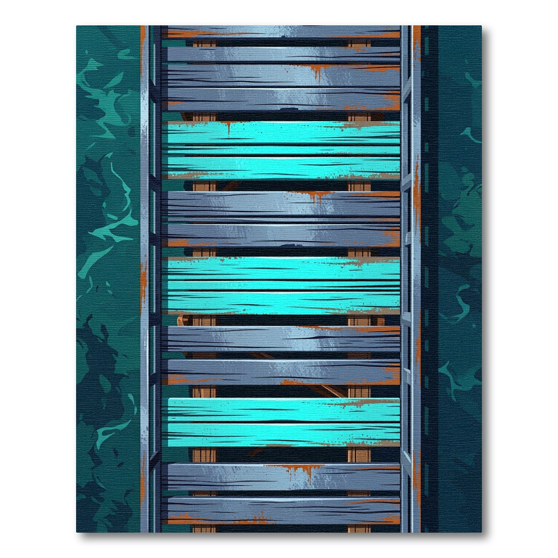 Rustic Teal and Steel Plank Board Rug