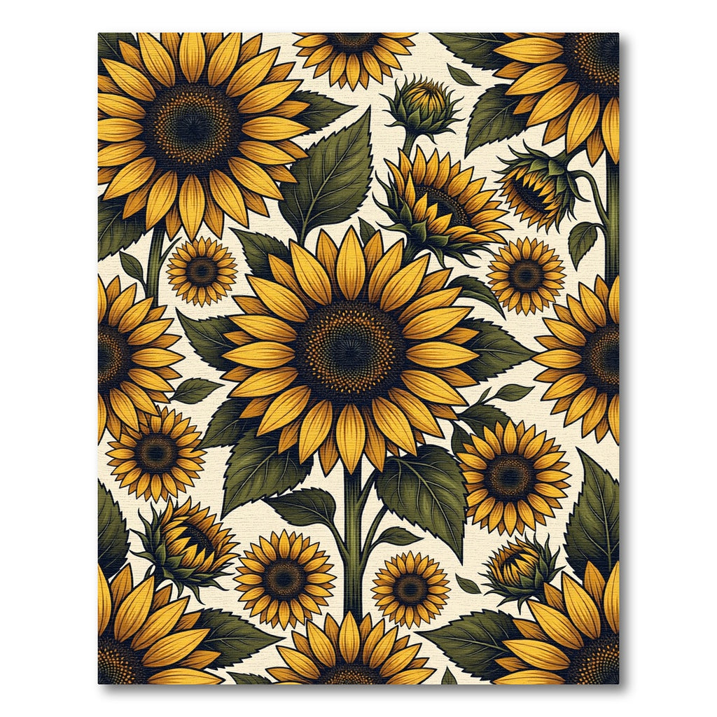 Lush Golden Sunflower Botanical Illustration Rug