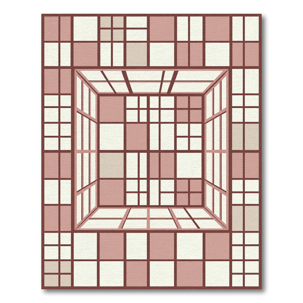 Terracotta Cubist Grid Illusion Rug