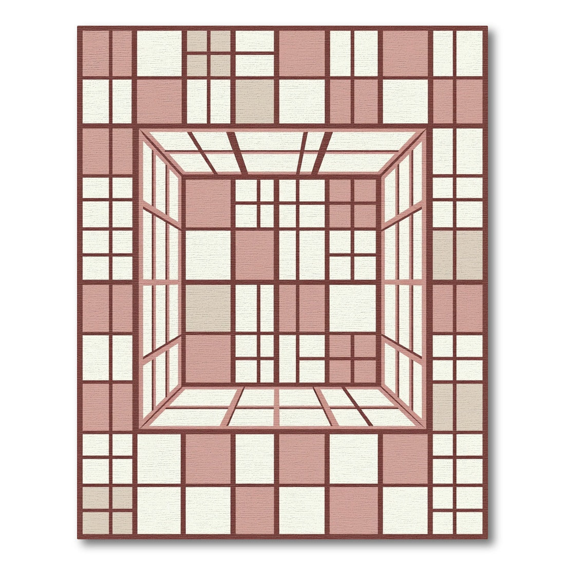 Terracotta Cubist Grid Illusion Rug