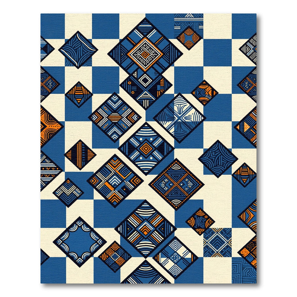 Geometric Indigo Azure Diamond Mosaic Rug