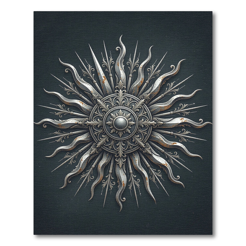 Ornate Silver Celestial Sun Burst Rug