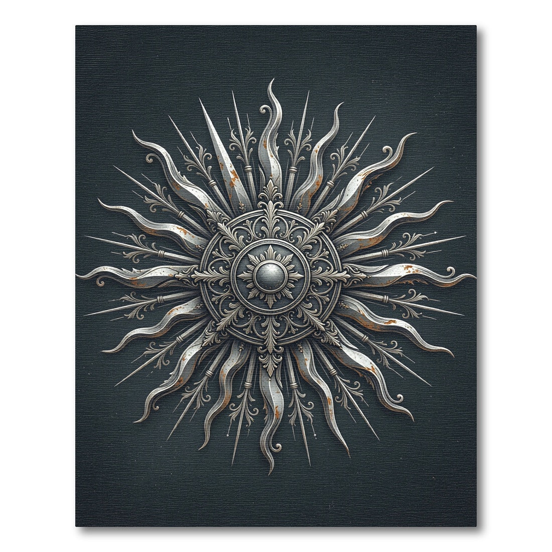 Ornate Silver Celestial Sun Burst Rug
