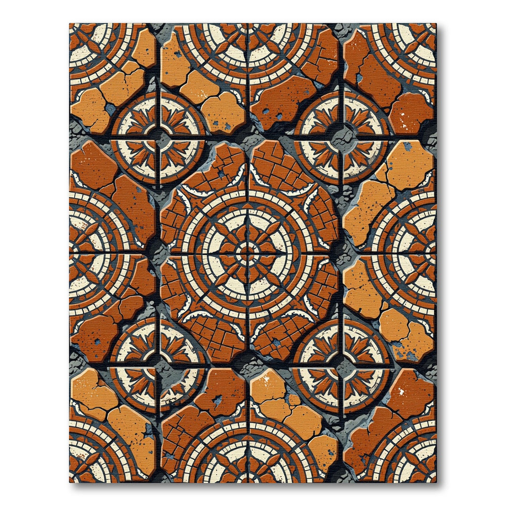 Terracotta Medallion Cracked Tile Rug