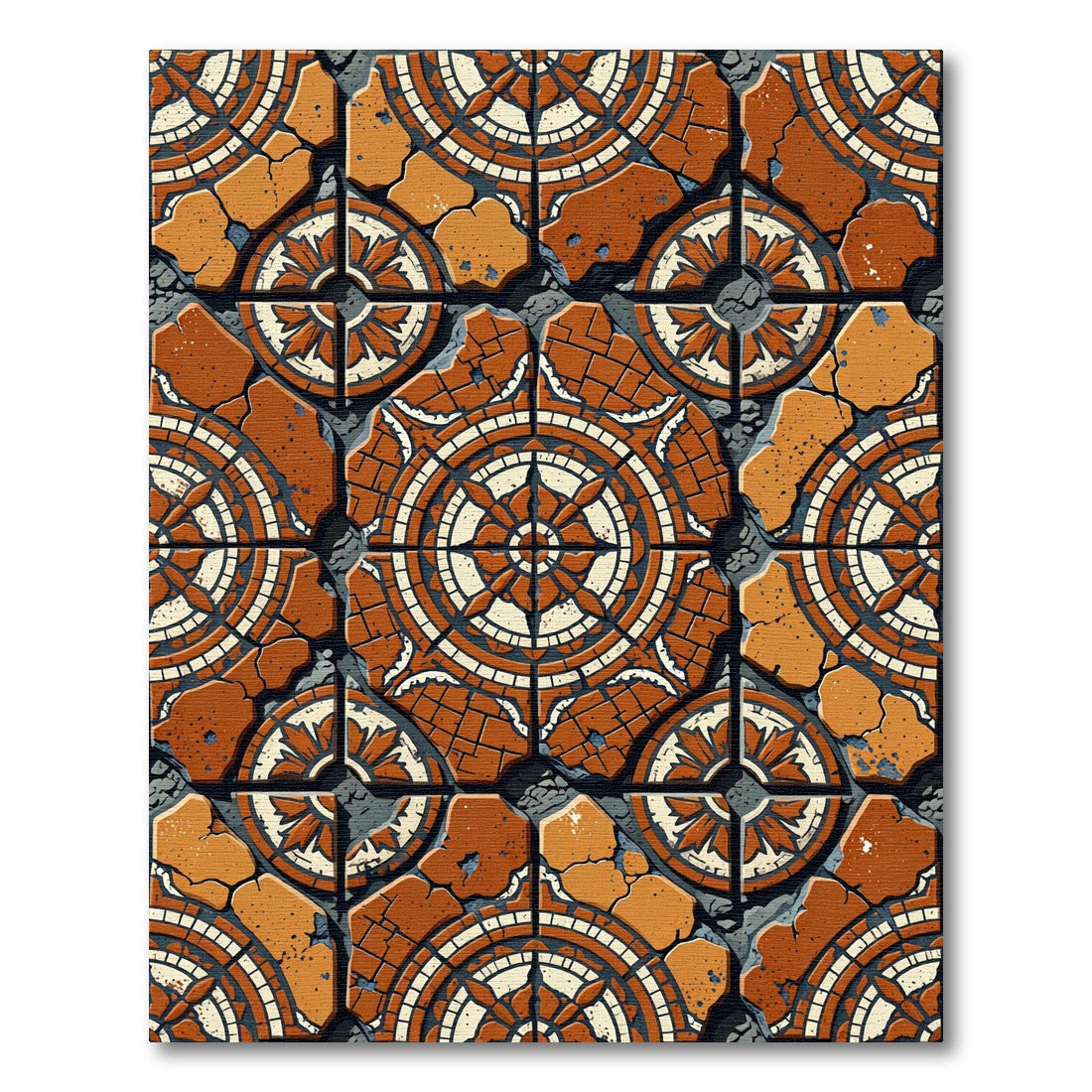 Terracotta Medallion Cracked Tile Rug