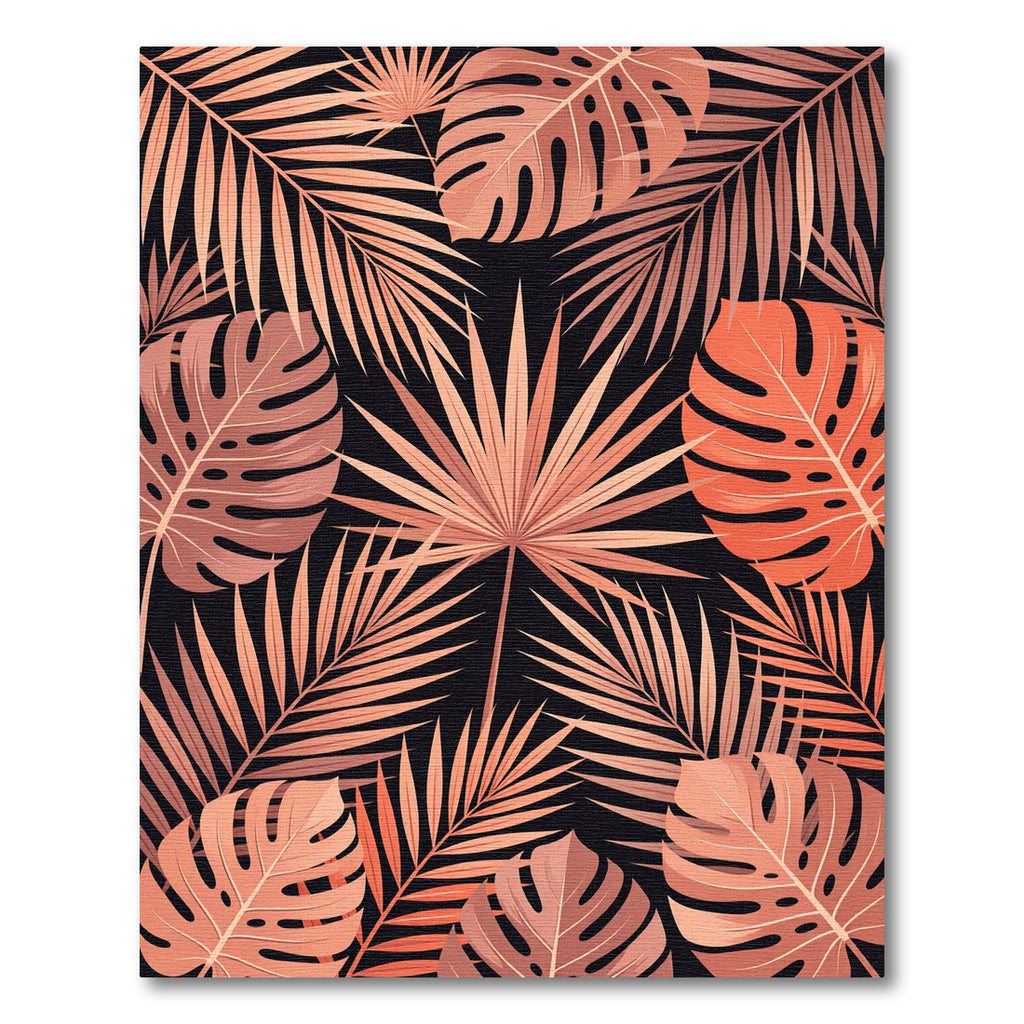 Salmon Tropical Palm Leaf Collage Rug