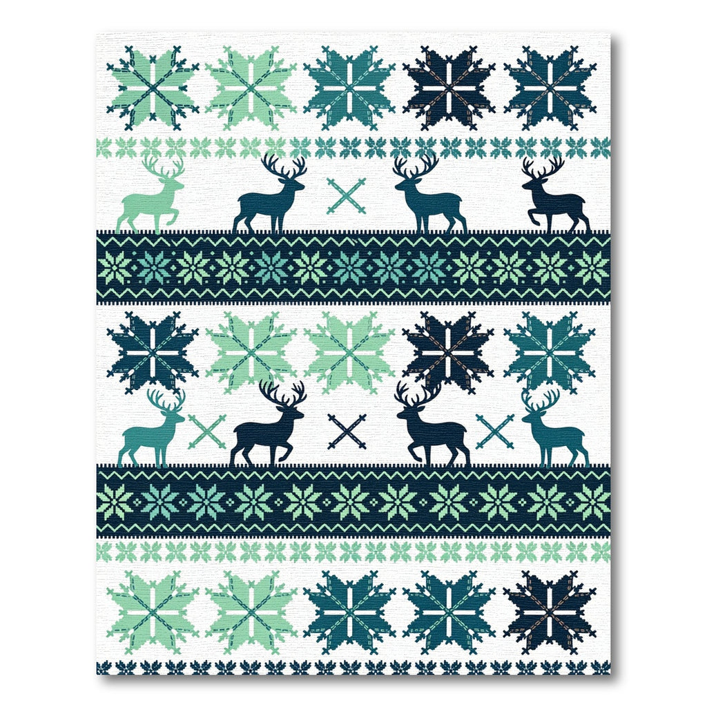 Nordic Reindeer Snowflake Teal Area Rug