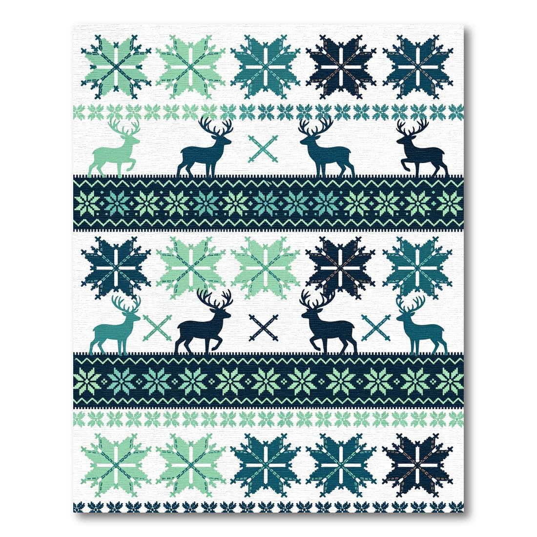 Nordic Reindeer Snowflake Teal Area Rug