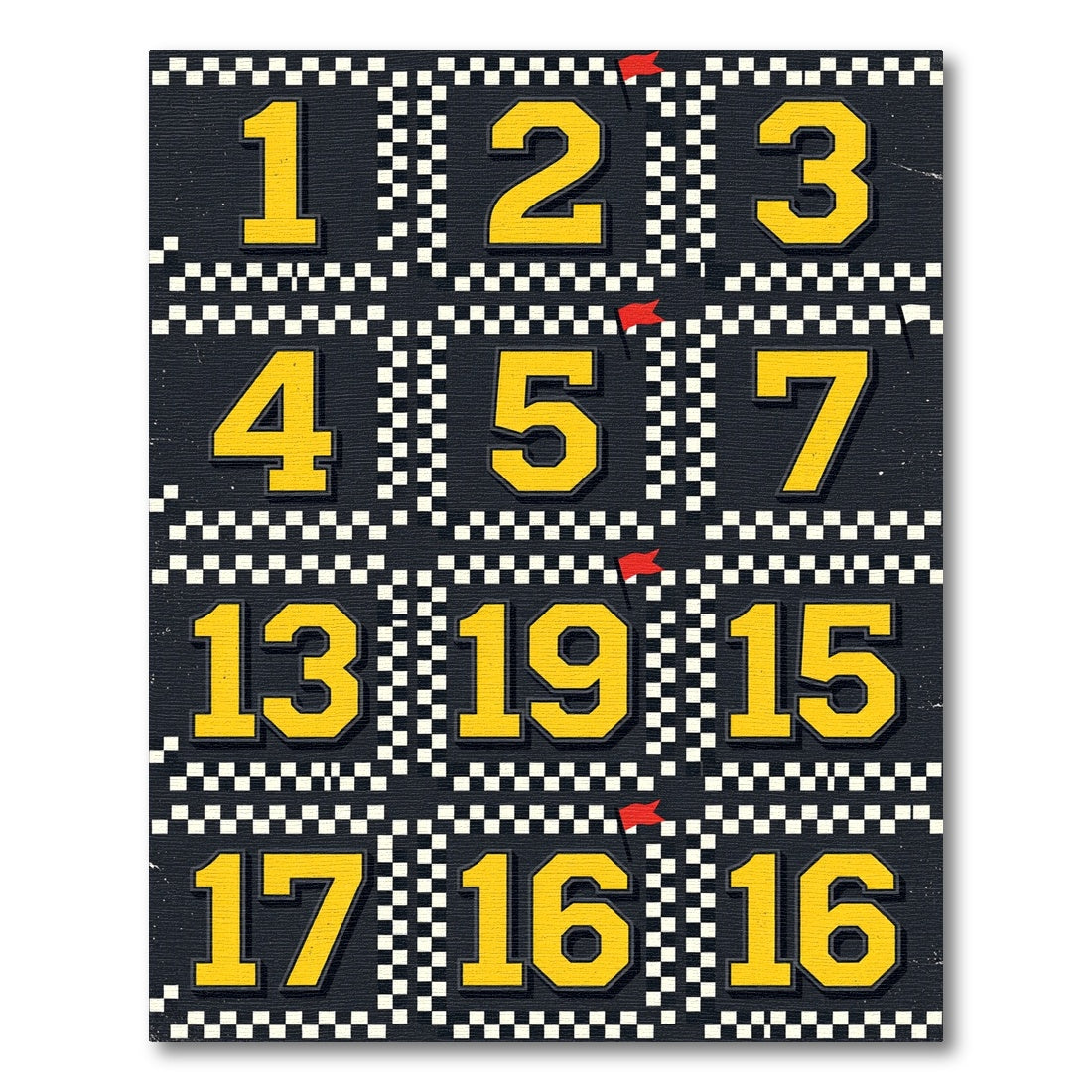 Yellow Racing Numbers Checkerboard Grid Rug