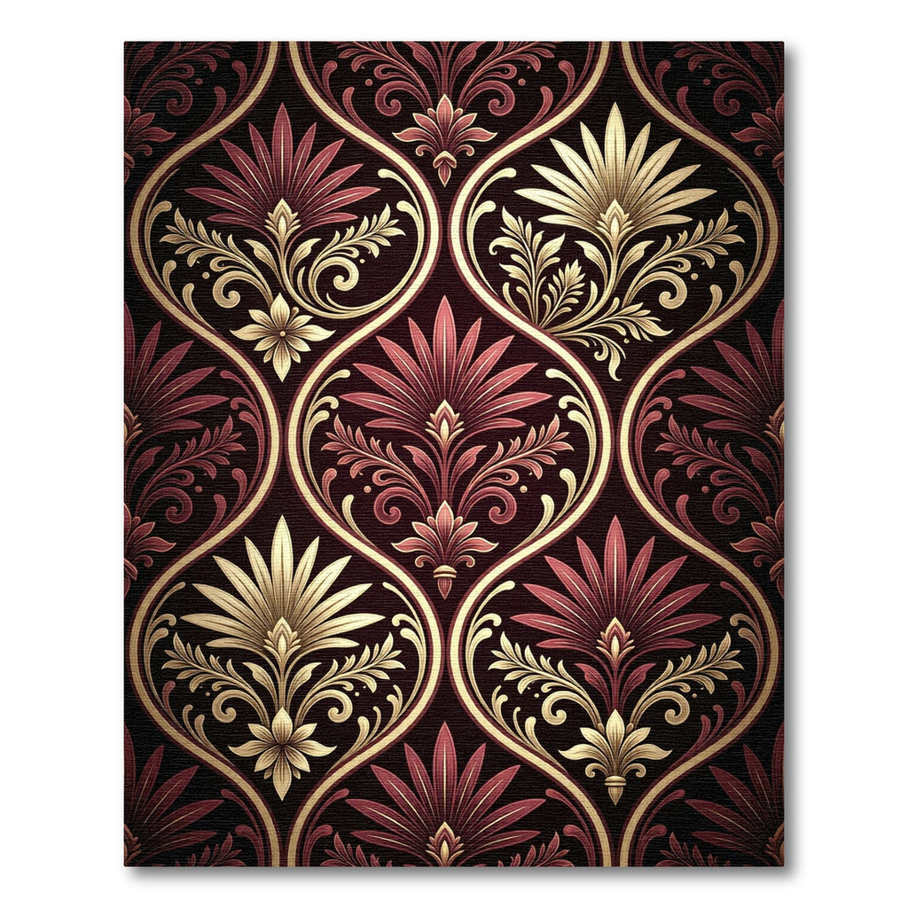 Deep Crimson and Gold Damask Floral Rug