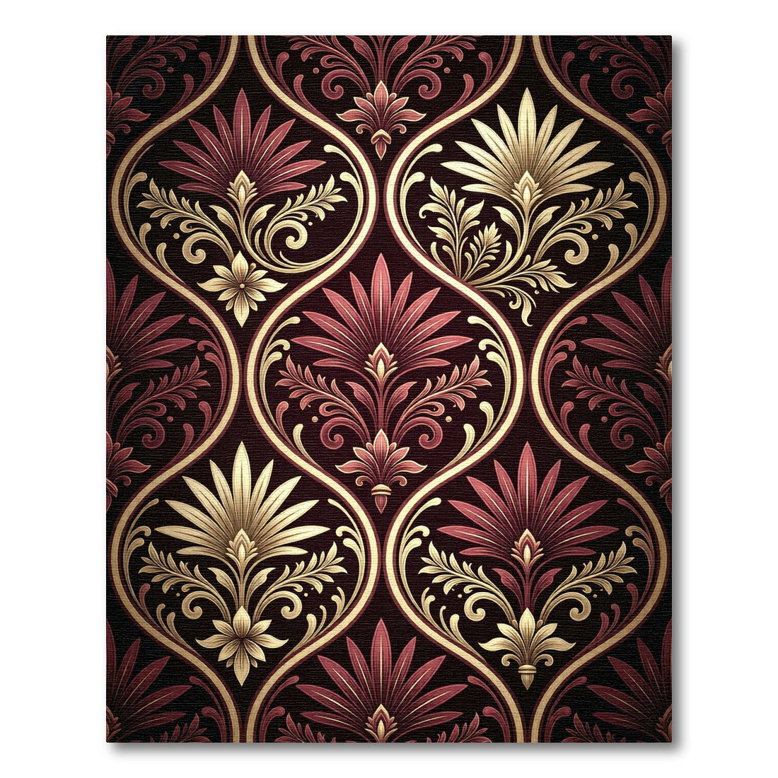 Deep Crimson and Gold Damask Floral Rug