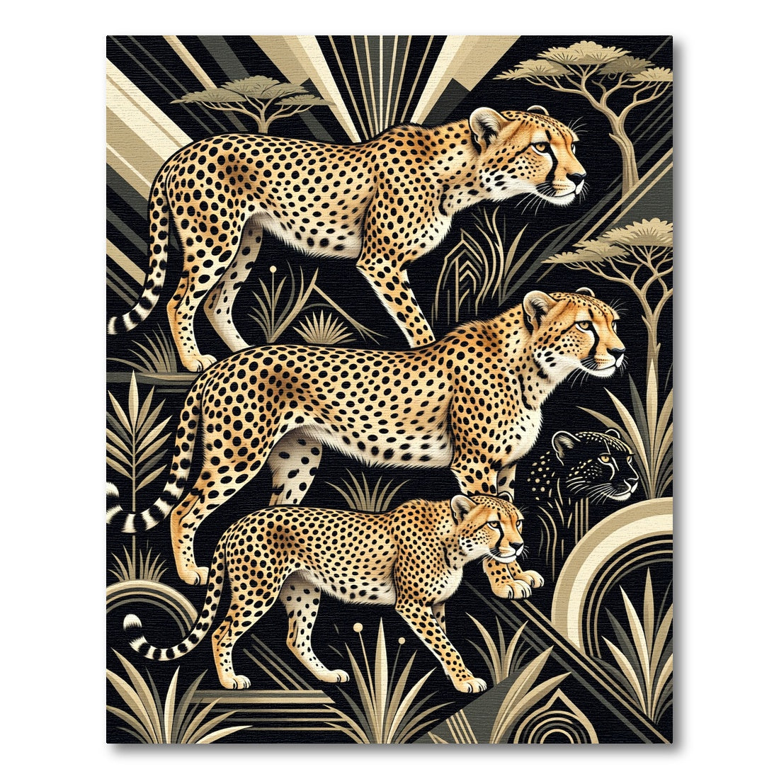 Safari Cheetahs Black Gold Contemporary Art Rug