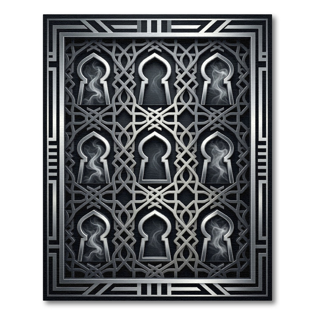 Silver Geometric Arch Lattice Metallic Rug