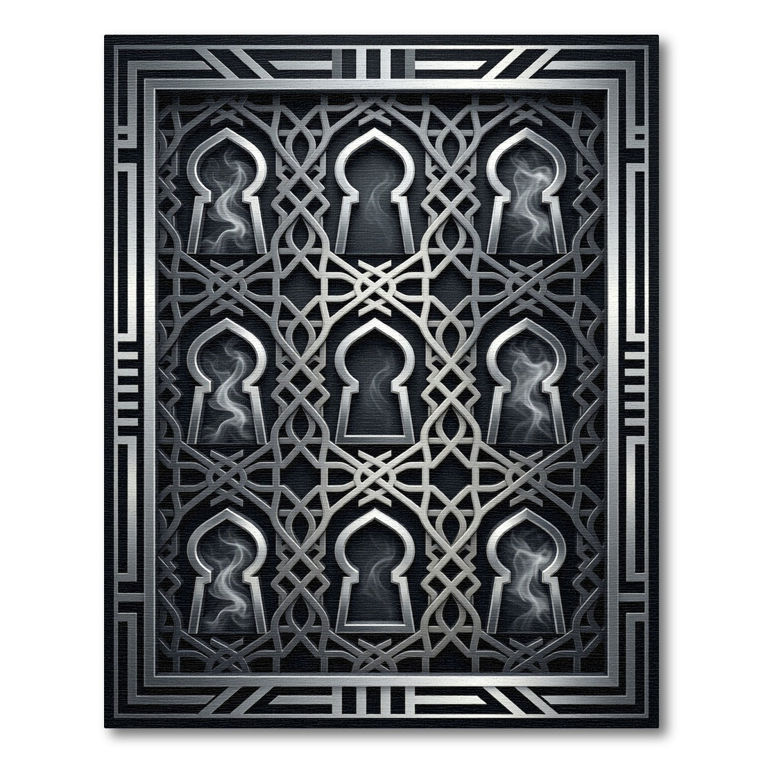 Silver Geometric Arch Lattice Metallic Rug