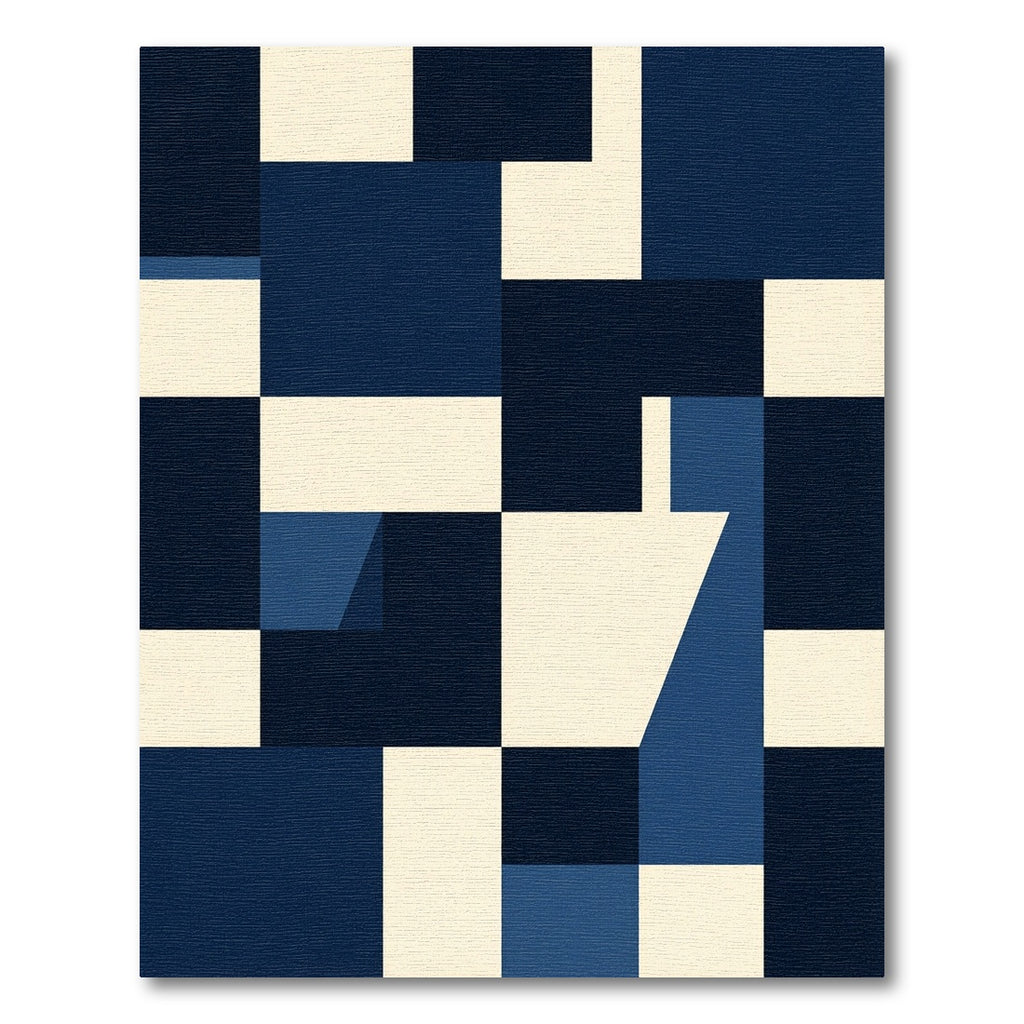 Deep Blue Geometric Block Composition Rug