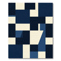 Deep Blue Geometric Block Composition Rug