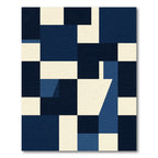 Deep Blue Geometric Block Composition Rug