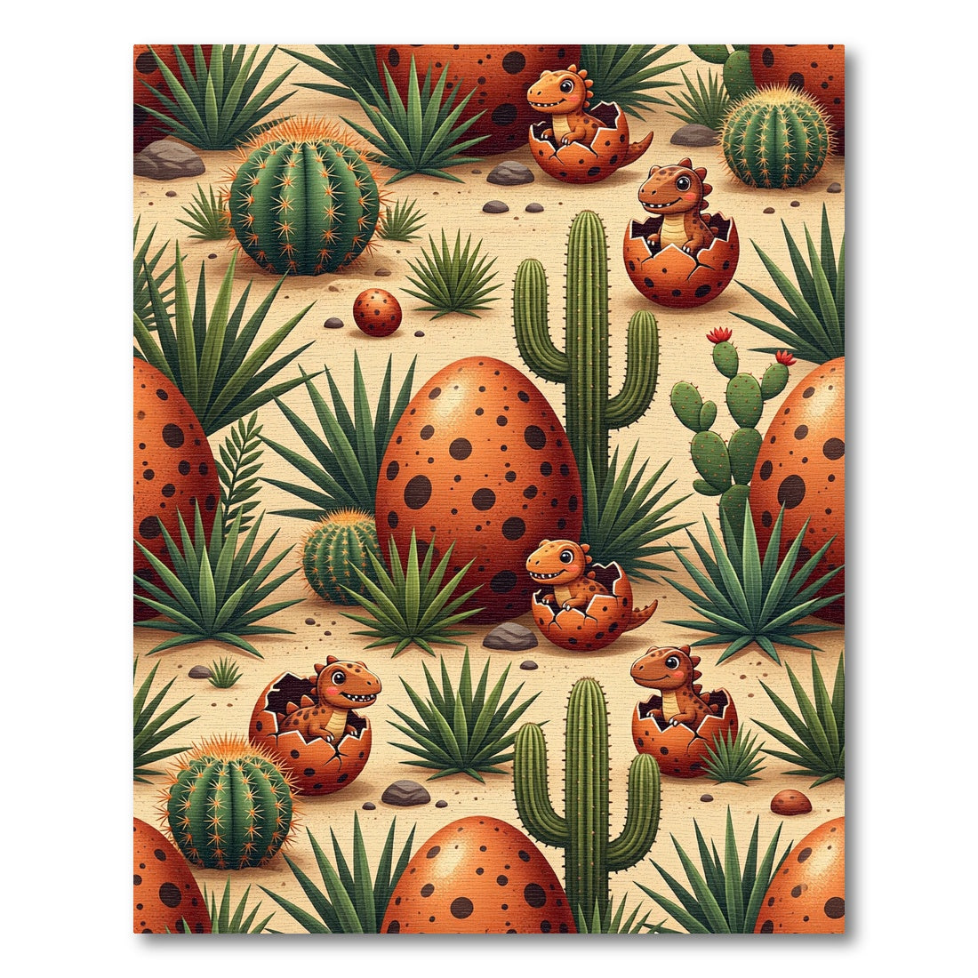Whimsical Desert Dinosaur Egg Cactus Meadow Rug