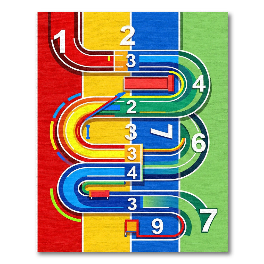 Vibrant Multicolored Abstract Curved Track Rug