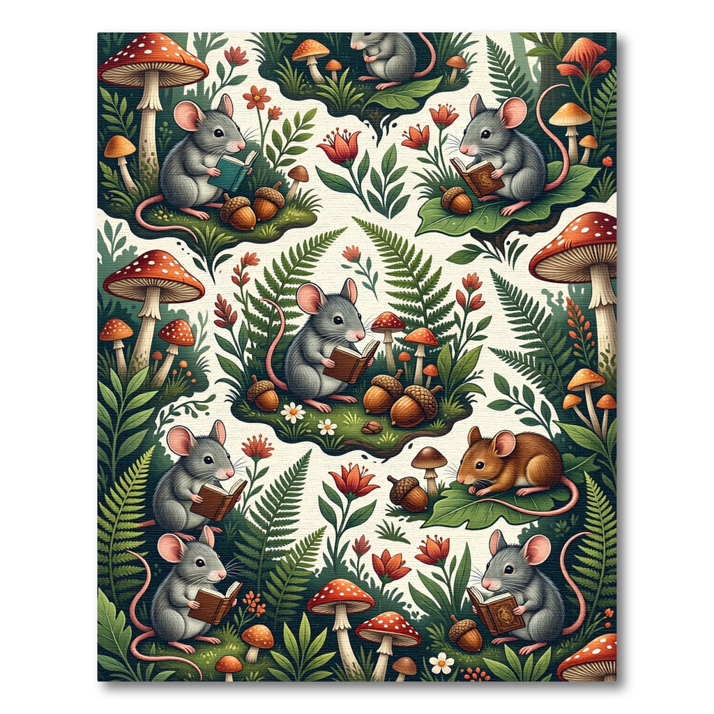 Whimsical Woodland Mouse Reading Forest Tale Rug