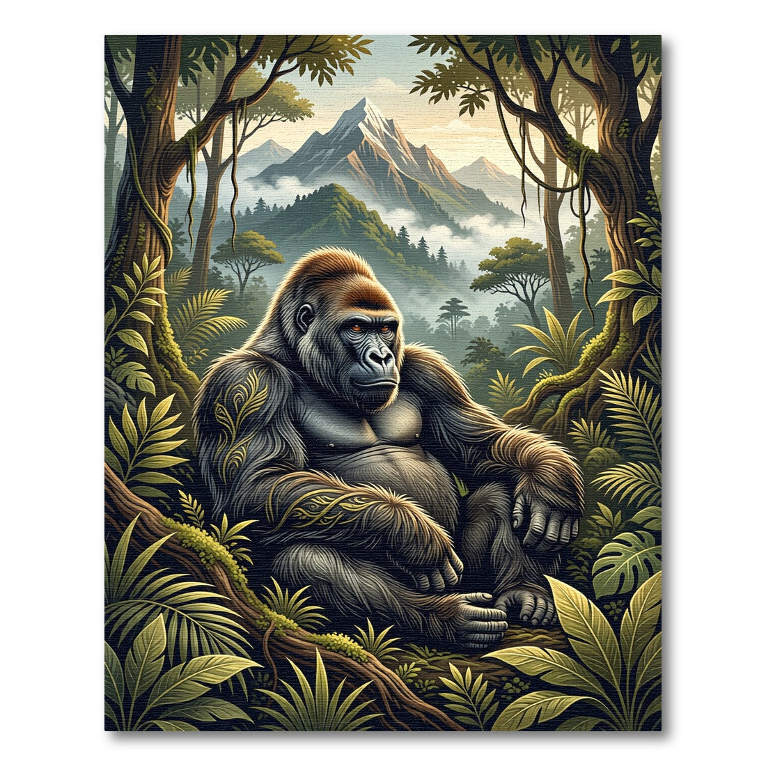 Majestic Mountain Gorilla Tropical Forest Landscape Rug