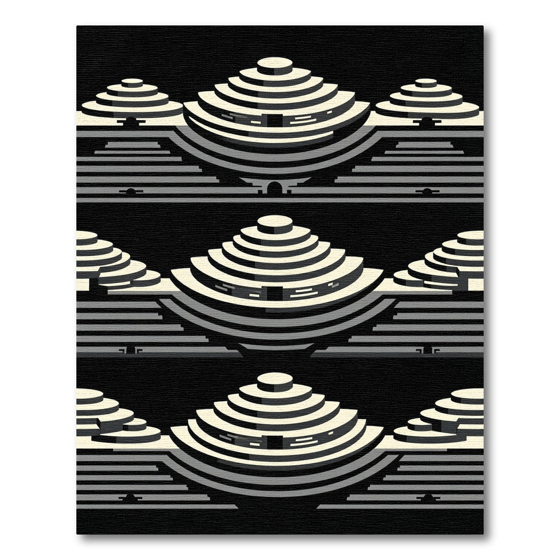 Monochrome Geometric Step Pyramid Rug