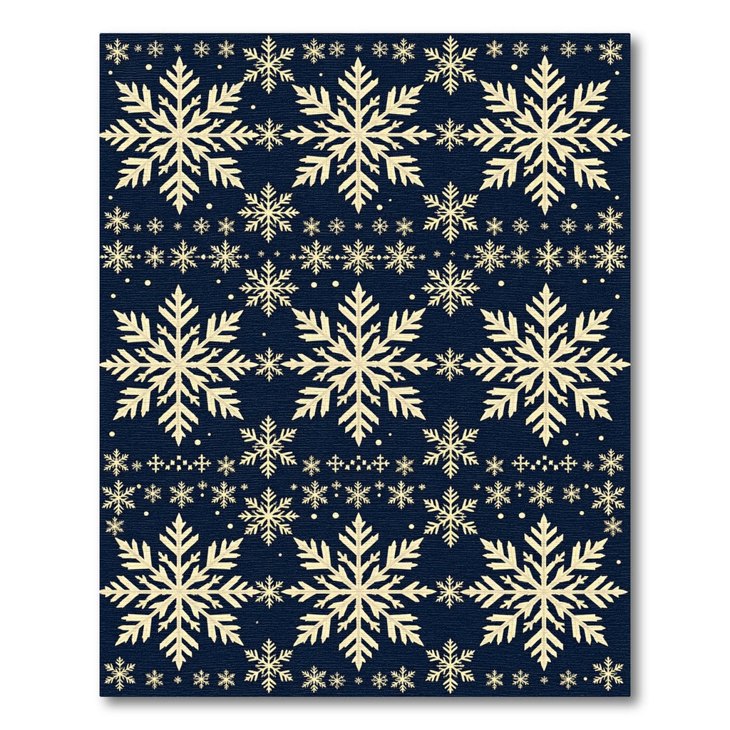 Navy Blue Falling Snowflake Winter Decor Rug