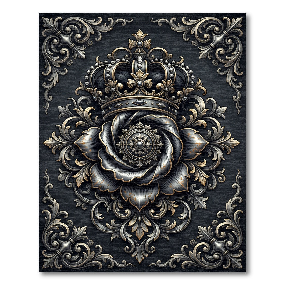 Regal Graphite Silver Crown Medallion Rug