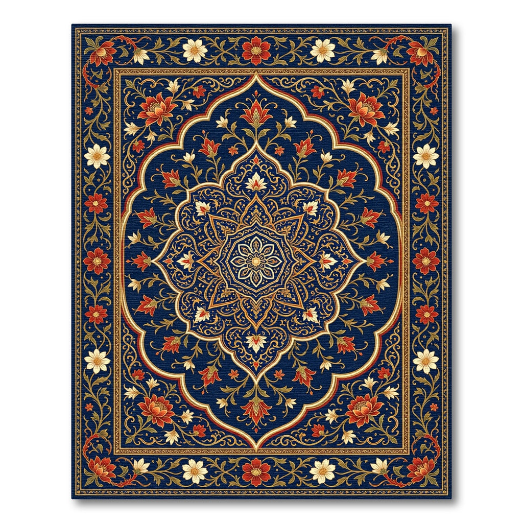 Rich Blue Floral Medallion Art Deco Rug