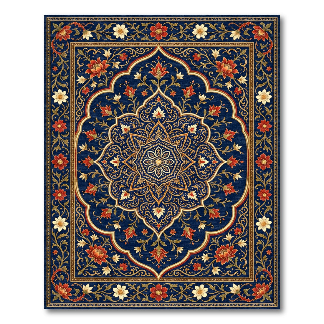 Rich Blue Floral Medallion Art Deco Rug