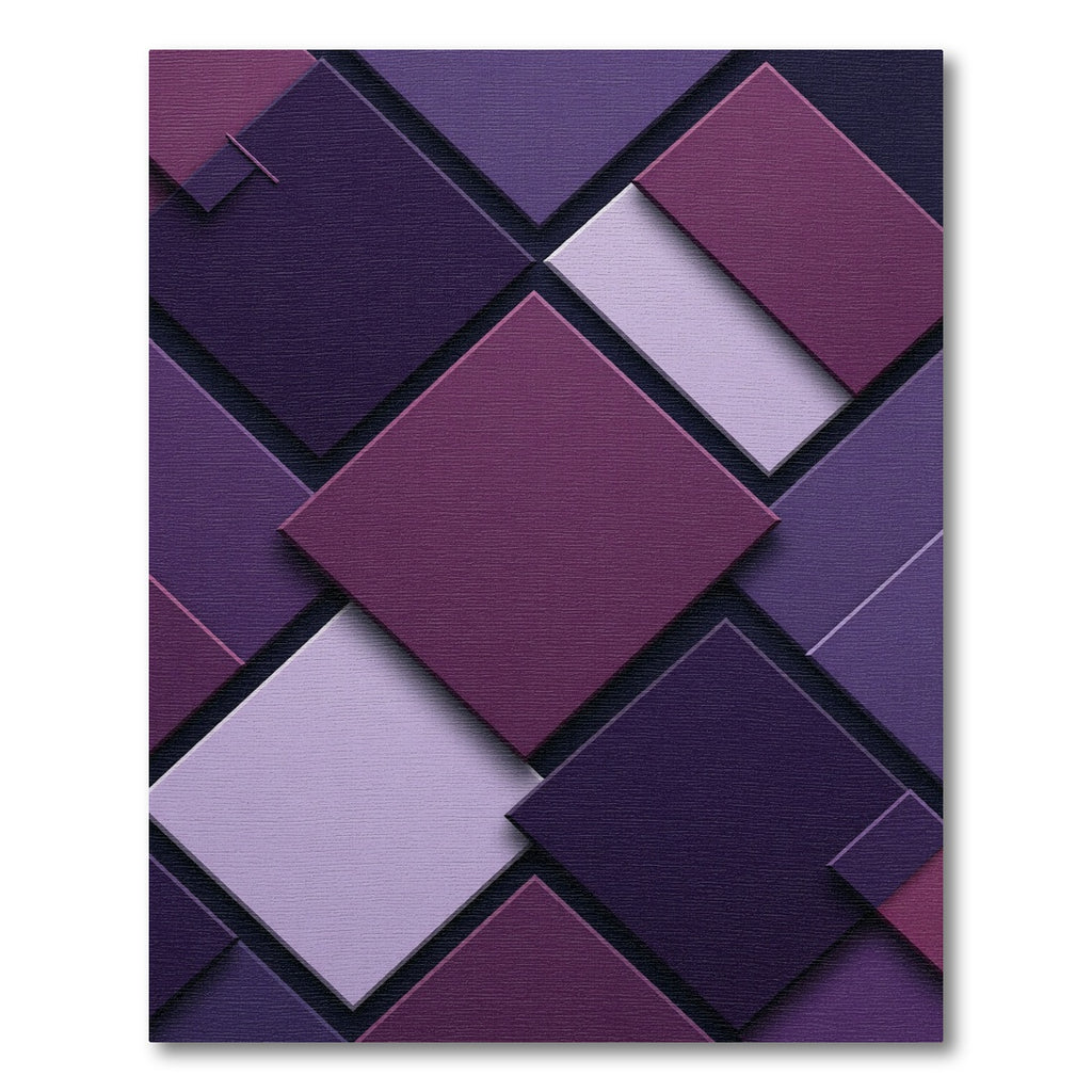 Modern Plum Violet Geometric Layered Block Rug