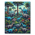 Vibrant Blue Dinosaur Jungle Landscape Rug