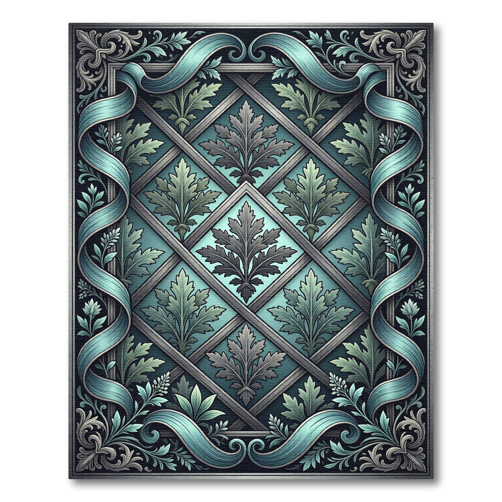 Teal Ascending Leaf Diamond Lattice Rug