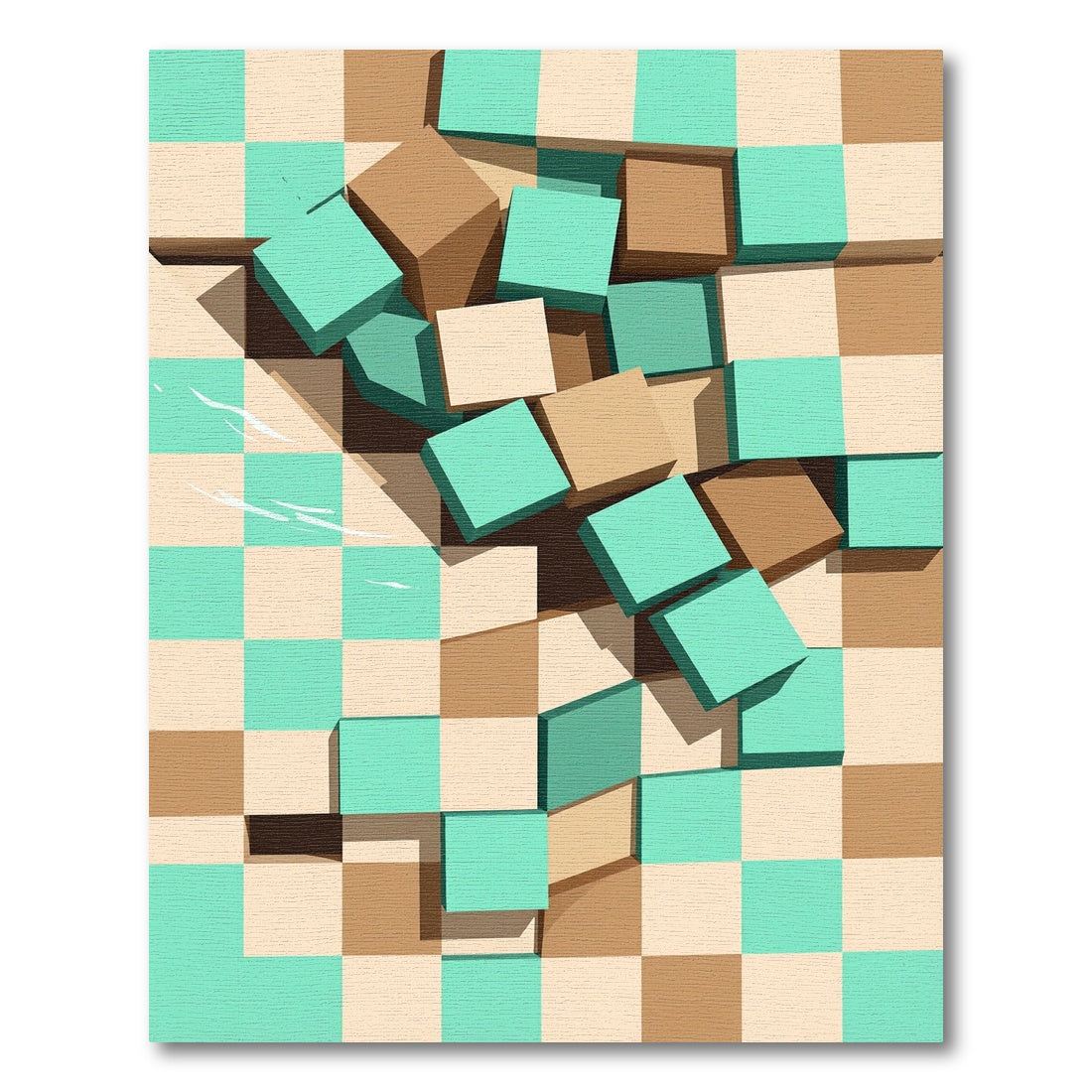 Abstract Geometric Aqua and Tan Blocks Rug