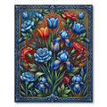 Vibrant Blue Iris Tulip Floral Border Rug