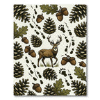 Rustic Woodland Deer Pinecone Oak Artwork Rug