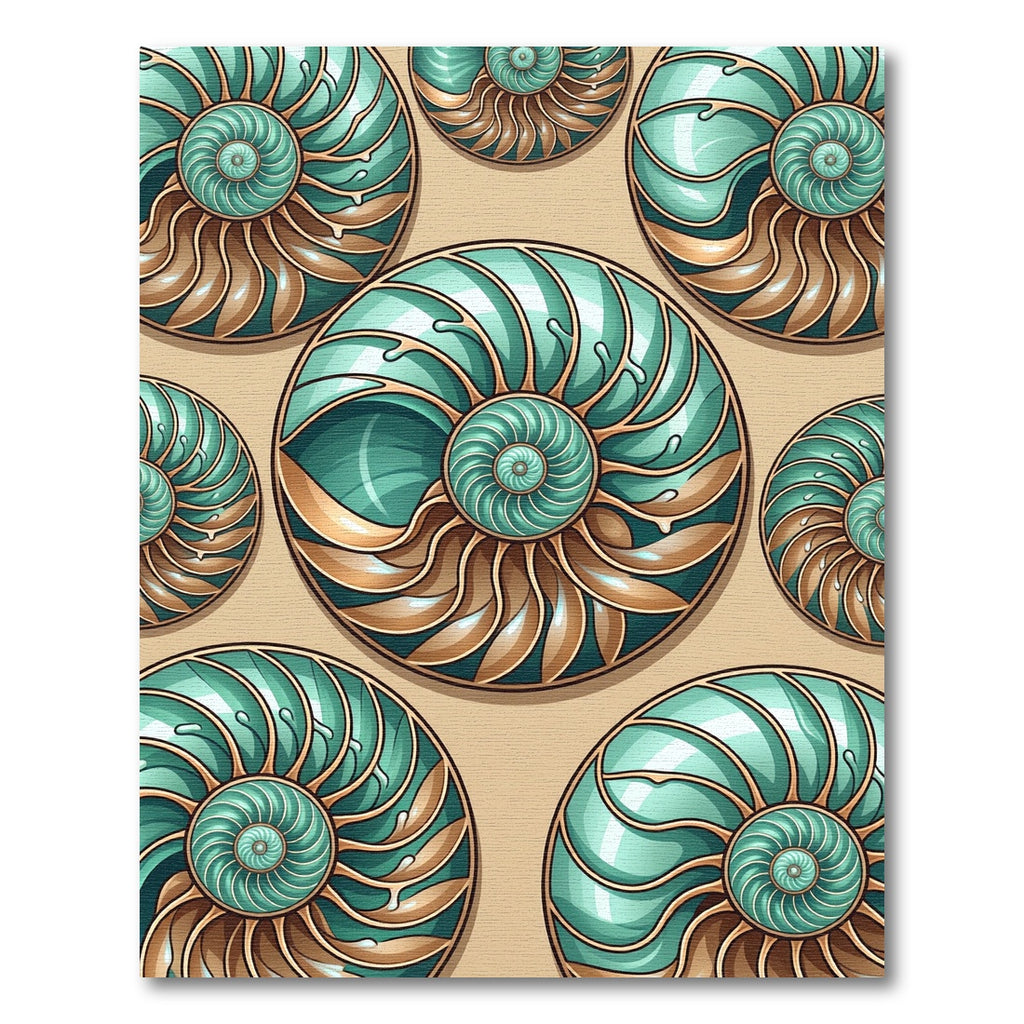 Teal and Gold Spiral Shell Medallion Rug