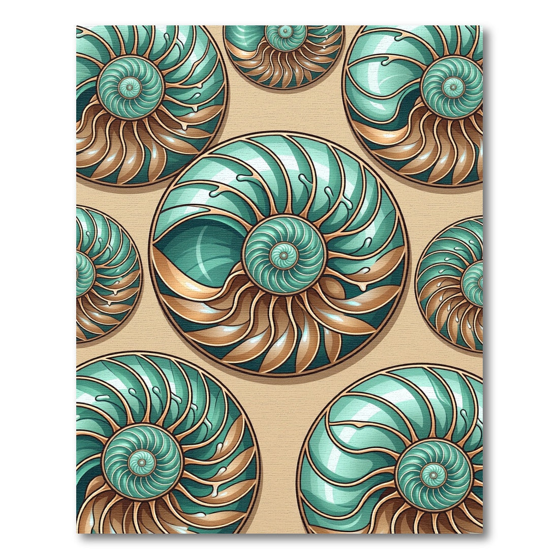Teal and Gold Spiral Shell Medallion Rug