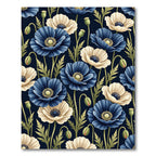Blue and Cream Botanical Poppy Garden Rug