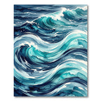 Dynamic Teal Ocean Wave Abstract Rug