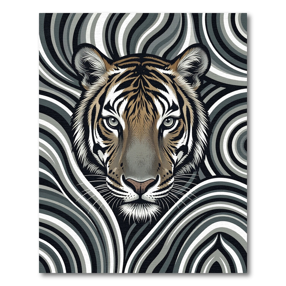 Intense Tiger Grayscale Swirl Portrait Rug