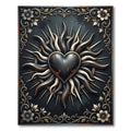 Gothic Black Sunburst Heart Medallion Rug