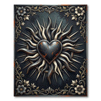 Gothic Black Sunburst Heart Medallion Rug