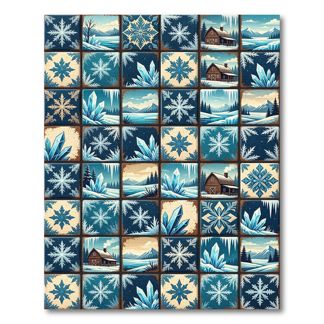 Winter Frost Snowflake And Crystal Tile Rug
