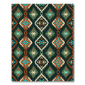 Terracotta Teal Abstract Ikat Diamond Rug