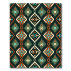 Terracotta Teal Abstract Ikat Diamond Rug